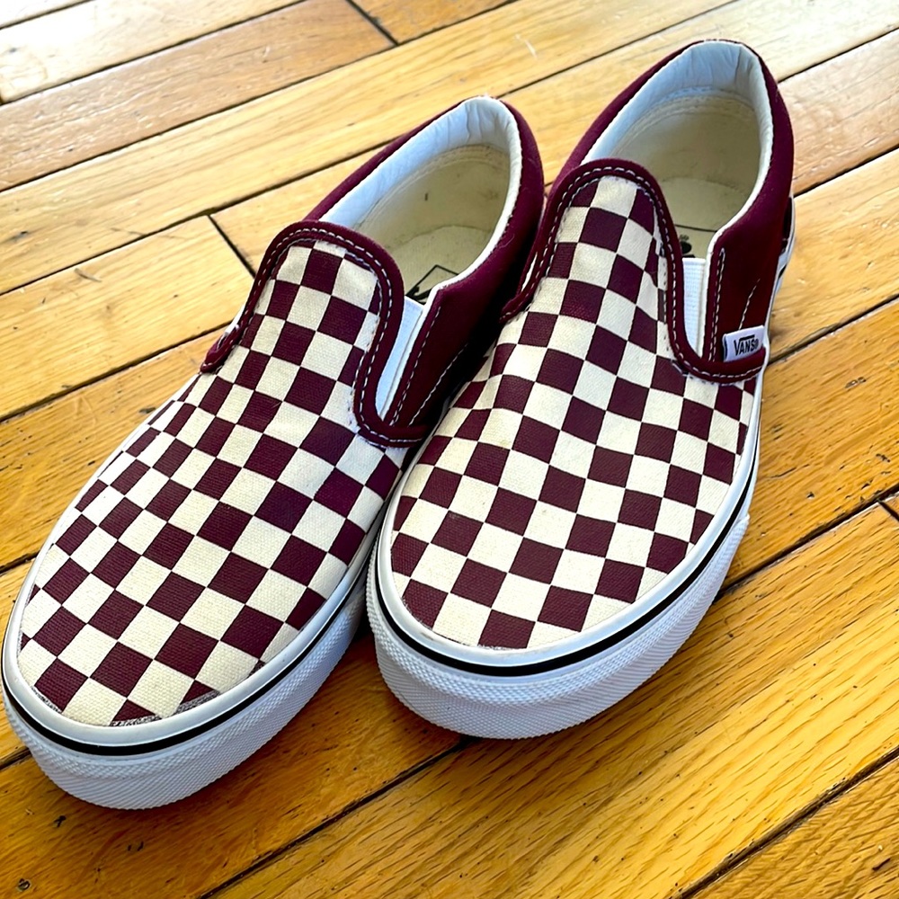 Red slip on kids Vans